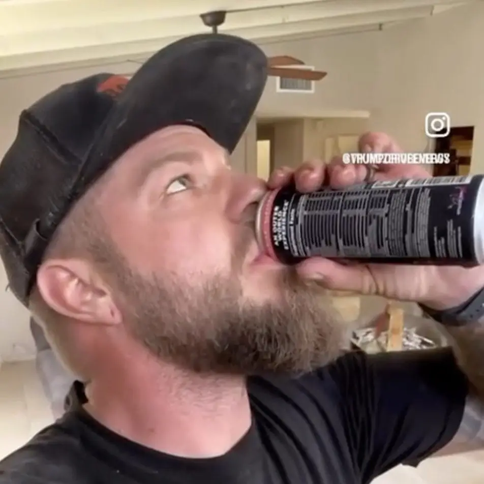 image of influencer drinking trumpdrive energy